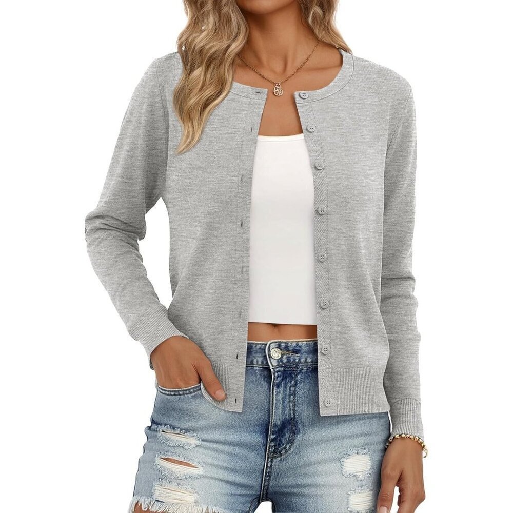 Women Cardigan Sweater Lightweight Crew Neck Outfits Fall Fashion 2025 Clothing